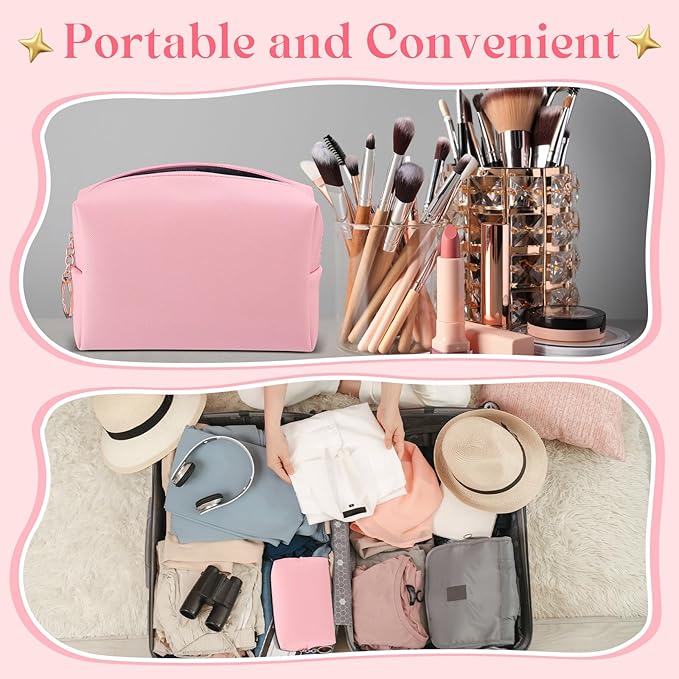 Chunful 24 Pcs Preppy Makeup Bag PU Leather Cosmetic Bag Bulk Makeup Plain Pouch Waterproof Toiletry Purse for Women Traveling Preppy Pencil Case Travel Purse Cosmetic(Peach Pink)