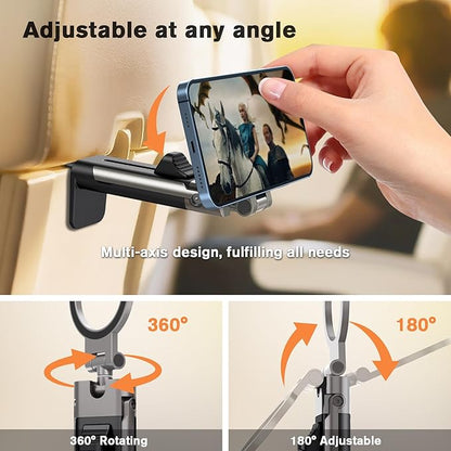 Airplane Phone Holder Mount,360° Adjustable Hands-Free Mount,Handsfree Airport Mount Long Flight Must Haves for Woman Man Fits iPhone 17 16 15 14 Pro Max Series