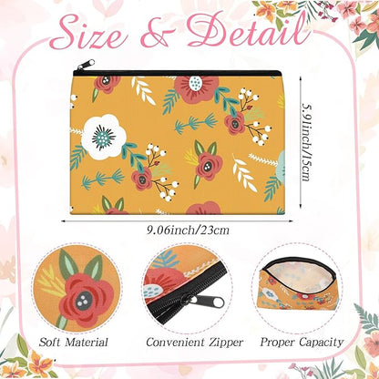 Hillban 36 Pcs Floral Makeup Bags for Women Flower Cosmetic Bag Inspirational Pencil Case with Zipper Travel Organizer Pouch for Wedding Bachelorette Party Christmas Gifts, 12 Styles