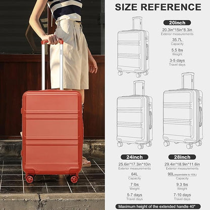 Kono 20'' Carry on Luggage with Spinner Wheel TSA Lock, Lightweight PC+ABS Hardside Luggage Durable Small Carry on Suitcase Coral Pink