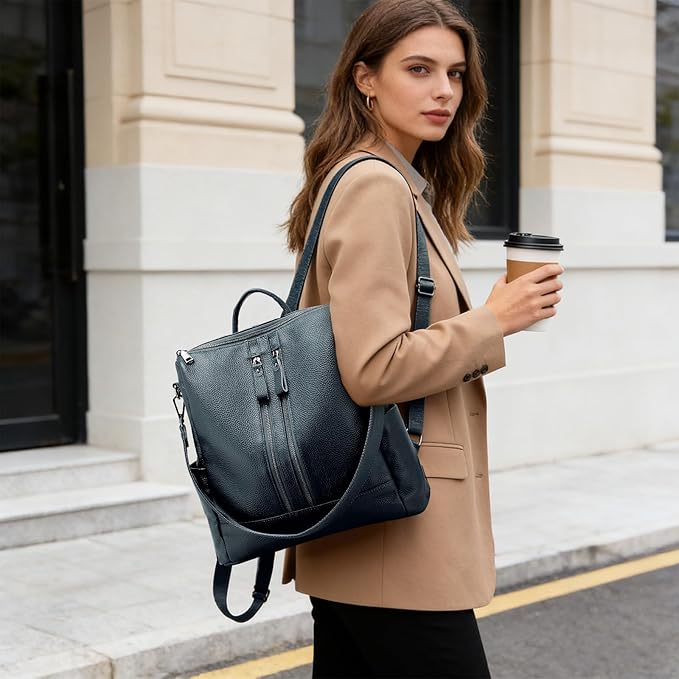Genuine Leather Backpack Purse for Women: Fashion Ladies Convertible Backpack Designer Shoulder Handbag for Travel