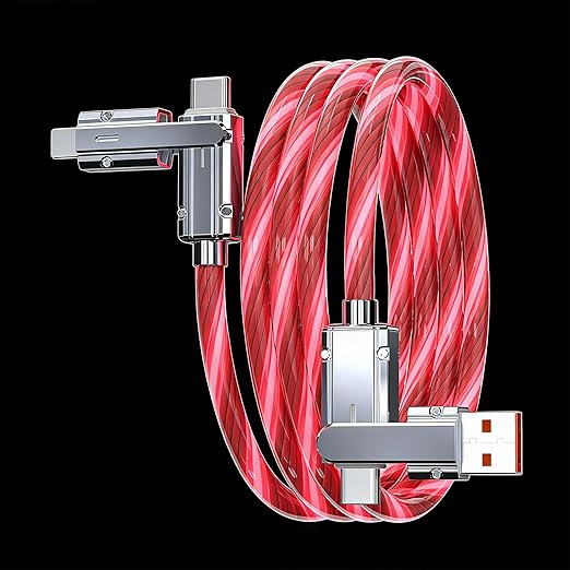 USB Cable PD Fast Charger Lighted Up (USB 4IN1 Red),Supports Data Transfer, can be Used as a Night Light, Cable Length Approx. 39 inches, Compatible with Most Devices.