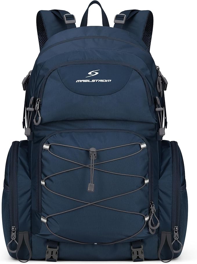 Maelstrom Hiking Backpack, 40L Waterproof Camping Daypack for Men and Women, Lightweight Travel Pack with Rain Cover-Blue