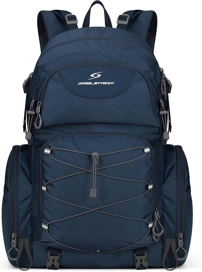 Maelstrom Hiking Backpack, 40L Waterproof Camping Daypack for Men and Women, Lightweight Travel Pack with Rain Cover-Blue