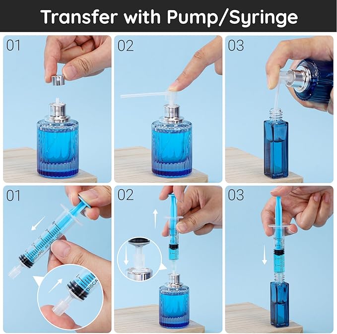 Segbeauty 8pcs 5ml Perfume Funnel Decanter kit, Professional Perfume Refill Tool Kit, Plastic Blue 0.17oz Cologne Making Supplies Transfer Pump Extractor Dropper Dispenser for Travel Cologne Atomizer