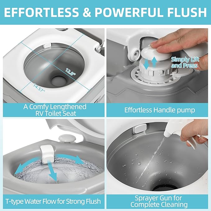 YITAMOTOR 5.8 Gal Portable Toilet for Adults, Camping Porta Potty with Hand Sprayer, Level Indicator, Carry Bag, Rotating Spout Leak-Proof for RV, Boat, Trip, Hospital, Home Indoor Outdoor