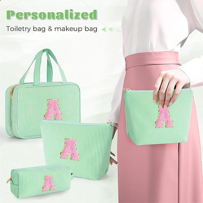 Cute Toiletry Makeup Bag for Girls Women - Cosmetic Bags for Teen Girl | Personalized Gifts for Women Her | Birthday Gifts for 3 4 5 6 7 8 9 10 11 12 13 Year Old Girls - Green A