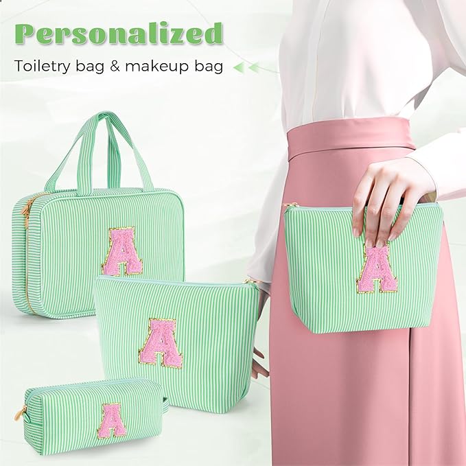 Cute Toiletry Makeup Bag for Girls Women - Cosmetic Bags for Teen Girl | Personalized Gifts for Women Her | Birthday Gifts for 3 4 5 6 7 8 9 10 11 12 13 Year Old Girls - Green A