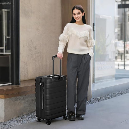 AnyZip Suitcase Hardside PC ABS Lightweight USB Luggage with Wheels TSA Lock Checked-Medium 24 Inch Black