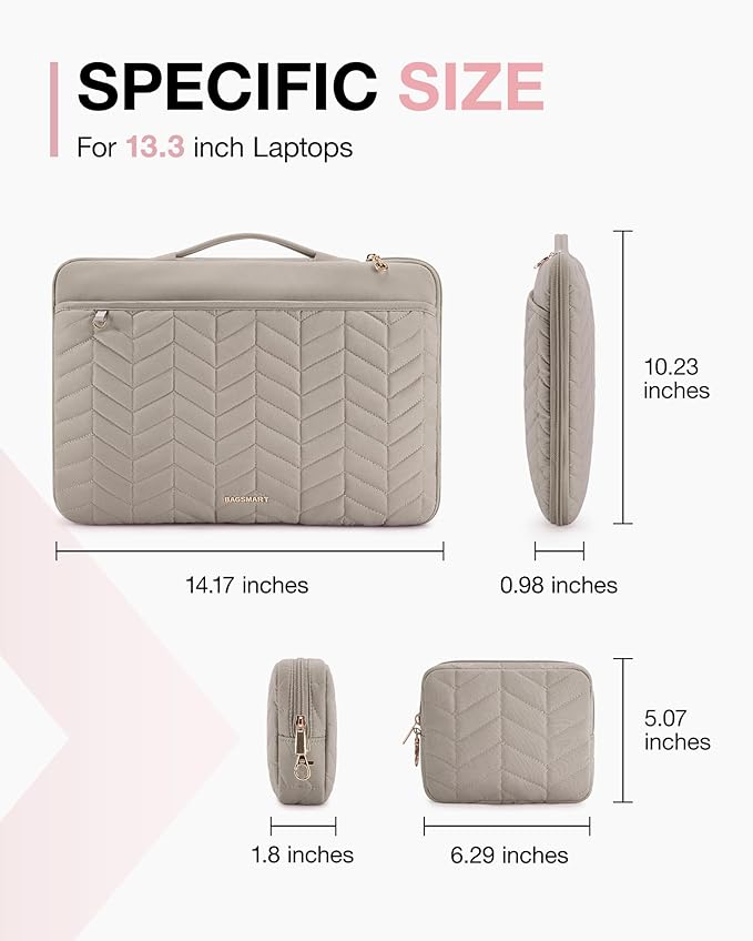 BAGSMART 13-14 inch Laptop Sleeve with Handle, Puffy Padded Laptop Case with Accessories Bag, MacBook Case Compatible with MacBook Air Pro 13.3 inch 14 inch, Computer Sleeve Fitted with Dell,HP