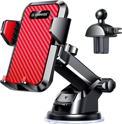 VANMASS 【2025 Strongest & Military-Grade Car Phone Mount 【Patent & Safety】 Ultimate Cell Phone Holder Best Handsfree Dash Windshield Vent for iPhone 16 Pro Max 15 14 Android & Truck Desk Mounts, Red