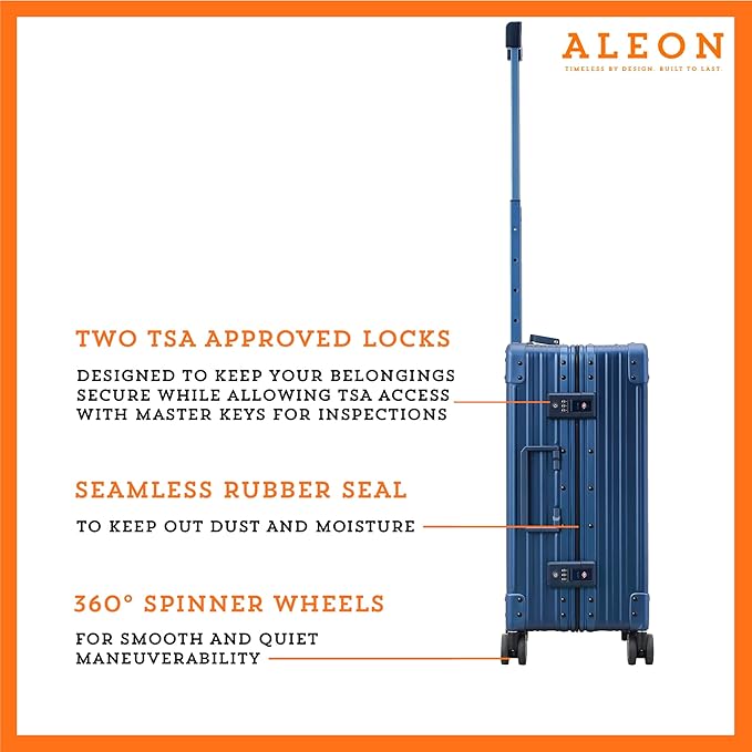 Aleon All Aluminum Lightweight Carry-On Luggage - Hardside Carry-On Suitcase, TSA Approved, Hard Shell Suitcase for Travel, Airline Approved 21 Inch Hard Spinner Wheels Luggage (Sapphire)