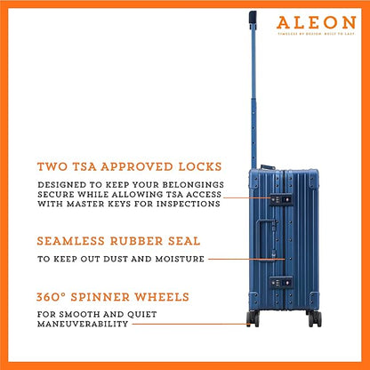 Aleon All Aluminum Lightweight Carry-On Luggage - Hardside Carry-On Suitcase, TSA Approved, Hard Shell Suitcase for Travel, Airline Approved 21 Inch Hard Spinner Wheels Luggage (Sapphire)
