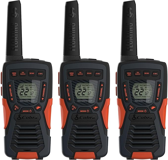 Cobra CXT10953PH-M Emergency Two-Way Radios, Waterproof Walkie Talkies, Up to 40 Mile Range, 22 Channels and NOAA Weather Channels, UHF/FM Ultra-Clear Reception, 3-Pack