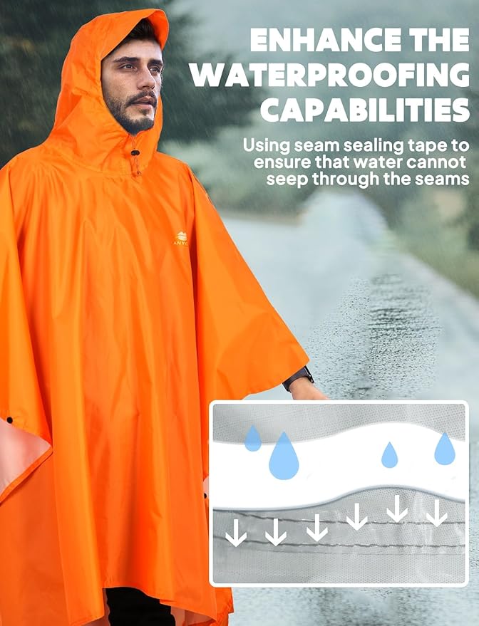 ANYOO Hooded Rain Poncho for Adults Waterproof Lightweight Rain Coat for Men Women Reusable Rain Jacket for Emergency Outdoor
