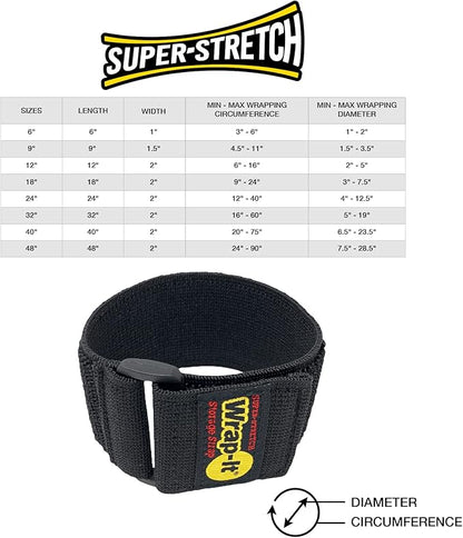Super-Stretch Wrap-It Storage Straps (Assorted 12 Pack) - Elastic Cinch Straps - Extension Cord Organizer, Hose, Rope and Cable Strap, Cord Wrap, Cord Keeper, Garage and RV Organization