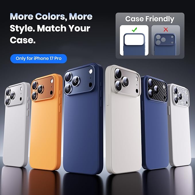 Hoerrye for iPhone 17 Pro Camera Lens Protector - [12FT Shatterproof Military Grade] [Strong Adsorption] Top 9H+ Tempered Glass Camera Screen Full Protective Cover Case Friendly,Cosmic Orange