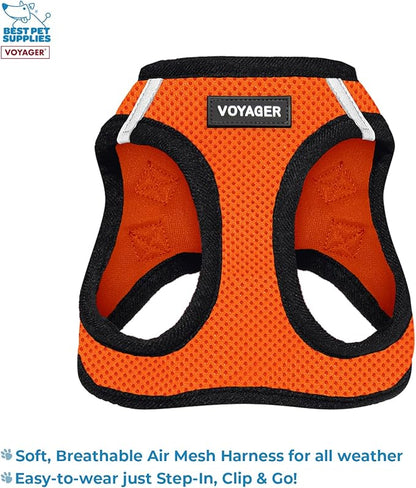 Voyager Step-in Air All Weather Mesh Harness & Reflective Dog 5 ft Leash Combo, Neoprene Handle, for Small, Medium, Large Breed Puppies by Best Pet Supplies - Leash Harness (Orange/Black Trim), M
