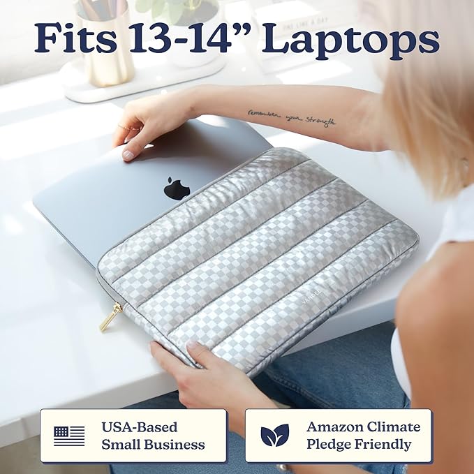 Vandel Puffy Laptop Sleeve Case, 13-14 inch Laptop Sleeve Bag Case 13.3 Inch, Compatible with MacBook Air/Pro 13 / Pro 14, iPad Pro 12.9, HP Dell ASUS, Cute Checker Mac Book Computer Bag Cover
