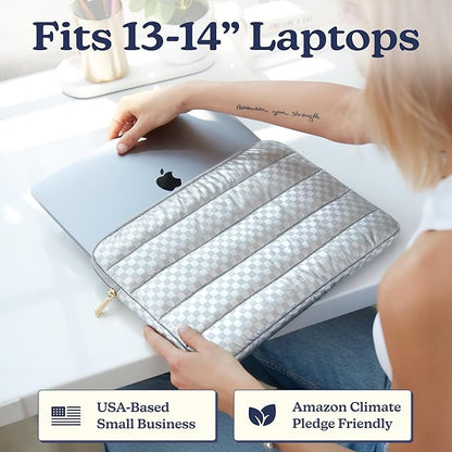 Vandel Puffy Laptop Sleeve Case, 13-14 inch Laptop Sleeve Bag Case 13.3 Inch, Compatible with MacBook Air/Pro 13 / Pro 14, iPad Pro 12.9, HP Dell ASUS, Cute Checker Mac Book Computer Bag Cover