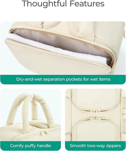 BAGSMART Travel Toiletry Bag, Puffy Large Toiletry Bag for Women, Lightweight Cosmetic Makeup Bag Organizer with Handle for Traveling, Accessories, Essentials, Toiletries (Grayish Brown)