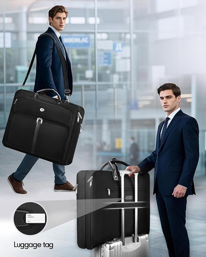 MATEIN Mens Garment Bags for travel, Large Travel Suit Bag Up to 7 Suits with Strap, Wrinkle Free Carry On Garment Bags for Hanging Clothes, Business Suitcase Luggage Bag Fit 17.3 Inch Laptop, Black