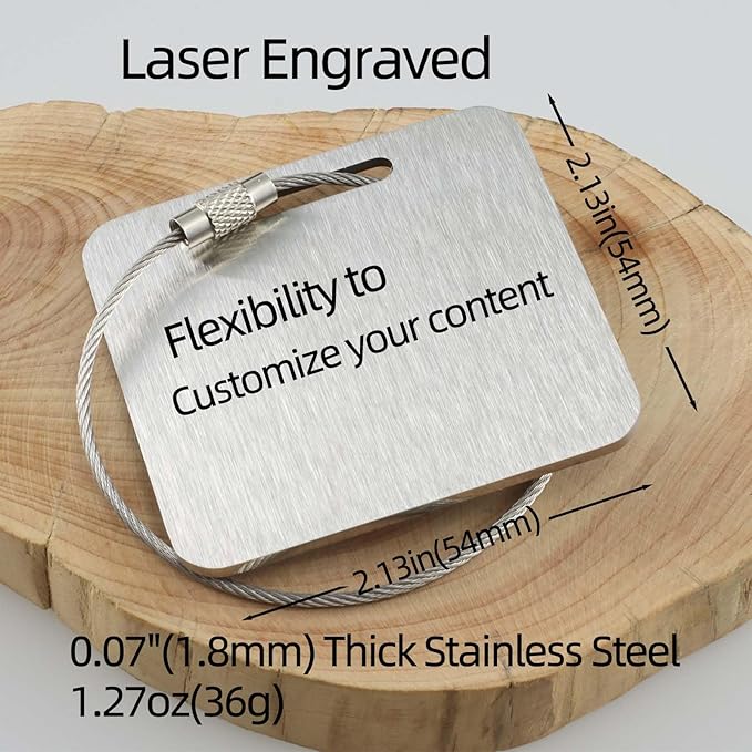 Sturdy Personalized Luggage Tags for Suitcases,Cruise Essentials Travel Tags for Luggage,Travel Bag Labels,Travel Essentials Heavy-Duty Stainless Steel Silver Square Suitcases Tags no icon