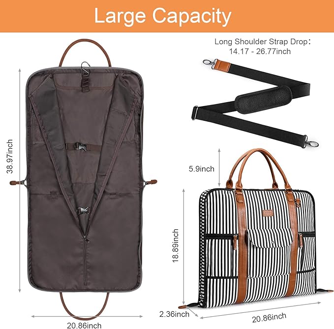 S-ZONE Carry on Garment Bag for Business Travel Canvas Leather Men Suit Cover