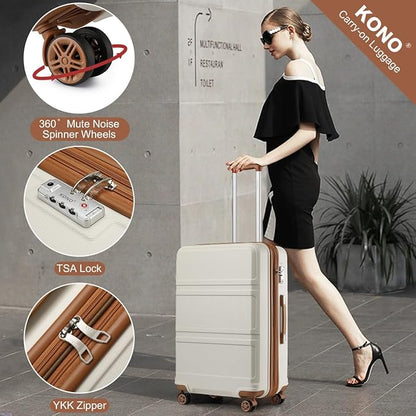 Kono 28 Inch Luggage Expandable Suitcase with Spinner Wheels TSA Lock Lightweight PC+ABS Hardside Large Checked Luggage Durable Rolling Suitcase Cream White