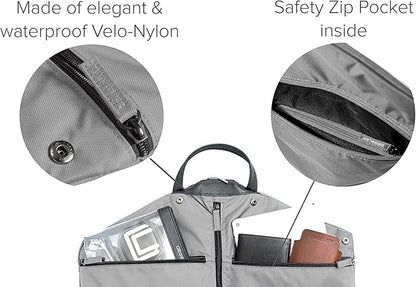 SkyHanger - Carry on Garment Bag with unique Titanium Suit Hanger for Men & Women - best-in-class functionality for wrinkle-free traveling - lightweight & water repellent nylon - Silver Grey