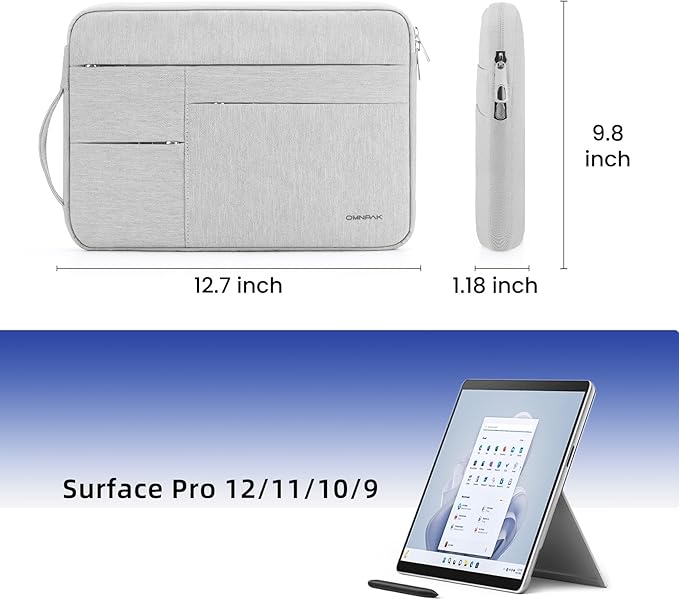 Omnpak Surface Pro 11 Case,13 inch Laptop Sleeve for Surface Pro 12/11/10/9/8/X/7/6/5/4/3 with Multi-Pocket and Side Handle Strap,Water-Resistant Laptop Carrying Bag
