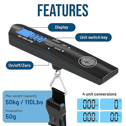 Luggage Scale with Baggage Tags Included Digital HD LCD Display 110 lb/50 kg Capacity Weight Luggage Scale for Heavy Baggage Digital Baggage Weight Scales for Small to Large Size Bag Battery Included