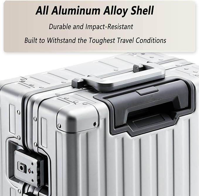 20 Inch All Aluminum Carry On Luggage 22x14x9 Airline Approved with Spinner Wheels,Hard Shell Zipperless Lightweight Small Suitcase with TSA Approved for Travel Business Women Men,Black