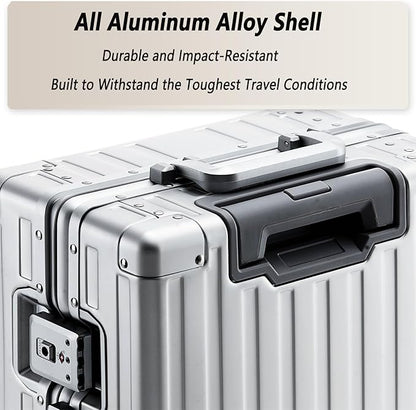 20 Inch All Aluminum Carry On Luggage 22x14x9 Airline Approved with Spinner Wheels,Hard Shell Zipperless Lightweight Small Suitcase with TSA Approved for Travel Business Women Men,Silver