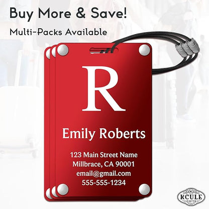 Personalized Luggage Tags: Custom Metal Luggage Tags for Suitcases, Backpacks and Bags with Your Personalized Text (Red)