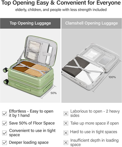Hanke 20 Inch Expandable Carry On Luggage Airline Approved Top Opening Hard Shell Suitcases with Wheels Lightweight Travel Luggage Carry On Suitcase for Woman Men-Bamboo Green
