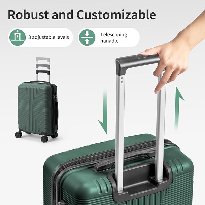 Karl home Luggage Sets 4 Piece, PP Hard Case Suitcase Set with Built-in Lock Spinner Wheels, Lightweight Durable Carry on Luggage for Business Travel - Dark Green (16/20/24/28")