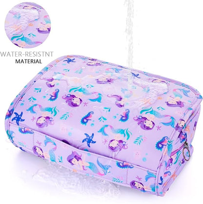 Kids Hanging Toiletry Bag for Girls, Travel Toiletry Bag for Little Young Girls Cosmetic Makeup Waterproof Wash Bag Toddler Traveling Toiletries, Mermaid Purple