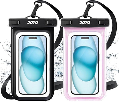 JOTO 2 Pack Universal Waterproof Phone Case for iPhone 17 Air 16 15 14 13 12 11 Plus Pro Max, IPX8 Cellphone Dry Bag XR X SE, Galaxy S23 S22 S21 S20+ S20 S10 Plus Note, Pixel up to 7" -Black/Pink