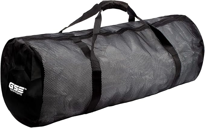 Black Heavy-Duty Large Mesh Sports Duffle Bag, Dry Bag, Diving Equipment Scuba Bag with Zipper. Great for Gym Workout, Sport Balls Storage, Scuba Gear, Snorkeling, Water Sports and Travel