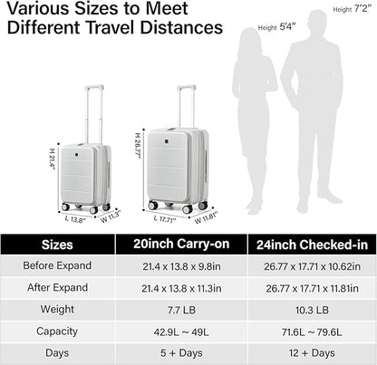 MILADA 24 Inch Expandable Top Opening Luggage with Spinner Wheels Medium Checked Suitcase with Wheels Hard Shell Trunk Suitcase TSA Approved Luggage for travel, White