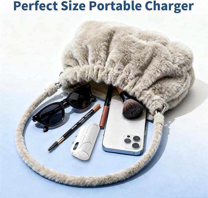 Portable Charger 5000mAh Dual USB C and iOS-Type Connector, Ultra-Compact 20W PD Fast Charging Power Bank for Phone 17/16/15/14/13 Plus,Pro Max, Pad, Samsung Galaxy S25 S24 S23 Android (White)