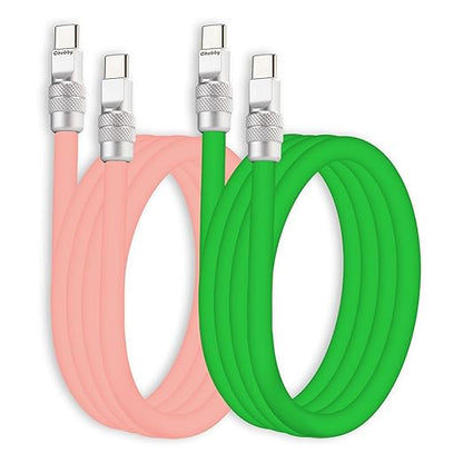 chubbycable Couple Chubby 2-Pack 240W USB C Cable Extra Thick Silicone Fast Charging Cable Compatible with iPhone 17-15 Series iPad Galaxy Series, Pink+Green, Type-C to Type-C, 19.6FT