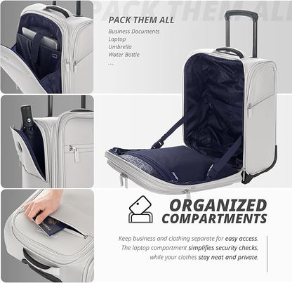 Verage Carry On Underseat Luggage with 2 Wheels & USB Port, 16 Inch Cloud Gray Wheeled Spinner Bag Carry-on Luggages for Airlines, Lightweight Suitcase Men Women, Pilots and Crew