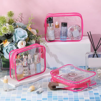 Cunno 60 Pcs Clear Toiletry Bag TSA Approved Cosmetic Bag Bulk Makeup Bag Travel Carry Airport Airline Compliant Bag for Women Men Summer Vacation Salon Mother Gift(Rose Pink)