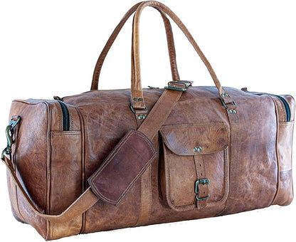 Leather Duffel Bag 32 inch Large Travel Bag Gym Sports Overnight Weekender Bag by Komal's Passion Leather (21 inch)
