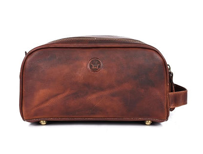 10" Premium Leather Toiletry Travel Pouch With Waterproof Lining Black Color | King-Size Handcrafted Vintage Shaving Kit By Aaron Leather Goods