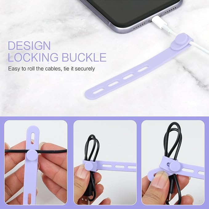 Donruby 30Pcs Silicone Cable Ties - Reusable & Washable with Locking Buckle Design, Adjustable Fastening Cable Straps, Multi-Purpose High Elasticity Cord Organizer (6 Colors)