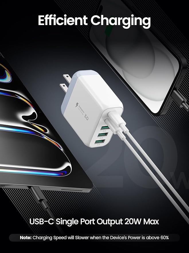 USB C Charger Block,50W 5-Port Fast Wall Charger,Dual Type-C & USB-A Multiport Charging Cube for iPhone 17/16/15/14/13 Pro Max,iPad,Samsung Galaxy–2 Pack,White