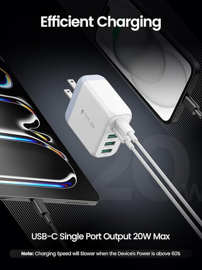 USB C Charger Block,50W 5-Port Fast Wall Charger,Dual Type-C & USB-A Multiport Charging Cube for iPhone 17/16/15/14/13 Pro Max,iPad,Samsung Galaxy–2 Pack,White